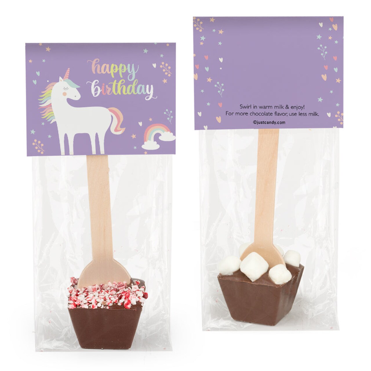 12 Pcs Unicorn Birthday Hot Chocolate Spoons Milk Chocolate Mini Marshmallows